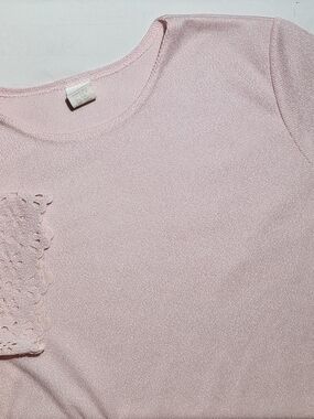 Cherokee Vintage Light Pink Knit Scoop Neck Top with Lace Detail